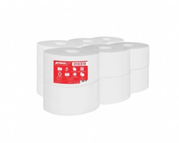 salg af Mini jumbo toiletrulle 2 lags hvid 102 m. 12 rl.